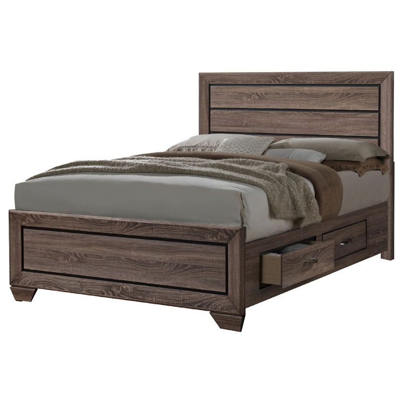 Bello 4pc Queen Bedroom Set with Bed Storage- Washed Taupe Brown