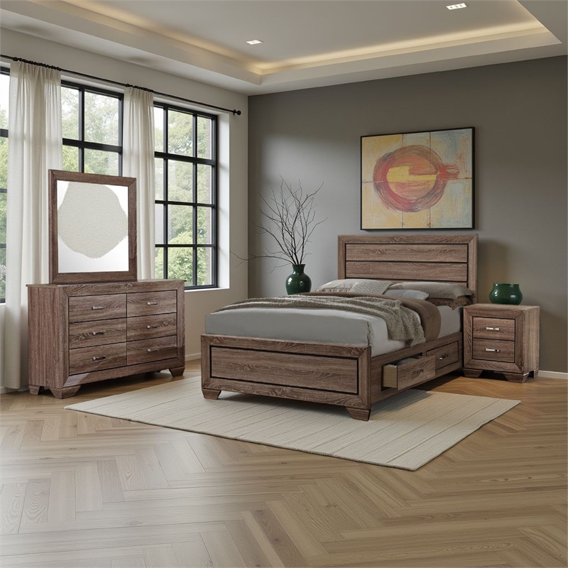 Bello 4pc Queen Bedroom Set with Bed Storage- Washed Taupe Brown