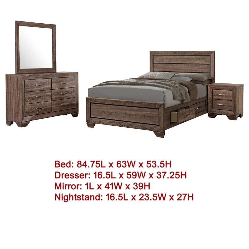 Bello 4pc Queen Bedroom Set with Bed Storage- Washed Taupe Brown