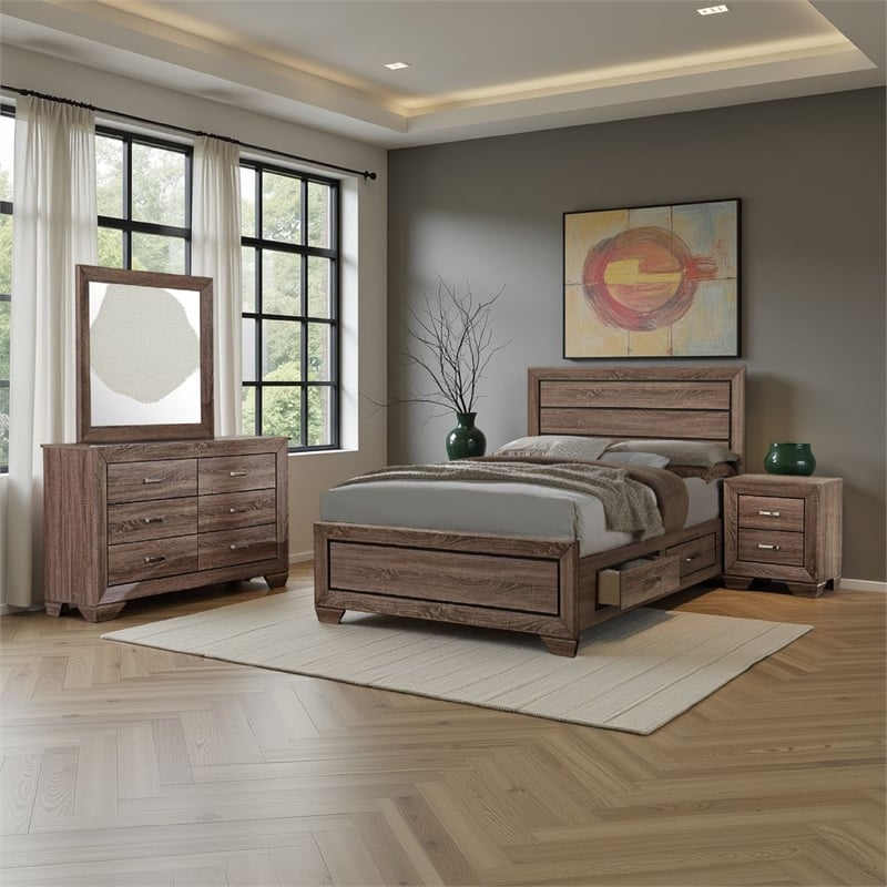 Bello 4pc Queen Bedroom Set with Bed Storage- Washed Taupe Brown
