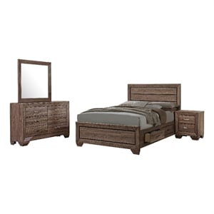 Bello 4pc Queen Bedroom Set with Bed Storage- Washed Taupe Brown