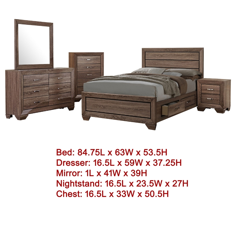 Bello 5pc Queen Bedroom Set with Bed Storage- Washed Taupe Brown