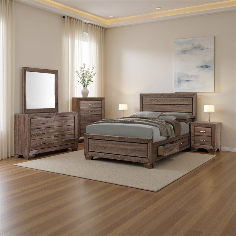 Bello 5pc Queen Bedroom Set with Bed Storage- Washed Taupe Brown