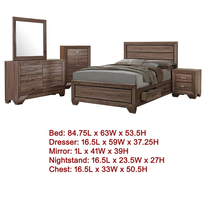 Bello 5pc Queen Bedroom Set with Bed Storage- Washed Taupe Brown