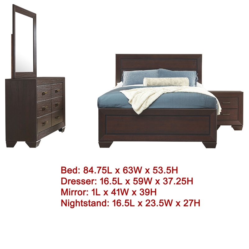 Bello 4pc Queen Size Bedroom Set- Recessed Grooves- Dark Cocoa Brown