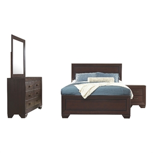 Bello 4pc Queen Size Bedroom Set- Recessed Grooves- Dark Cocoa Brown