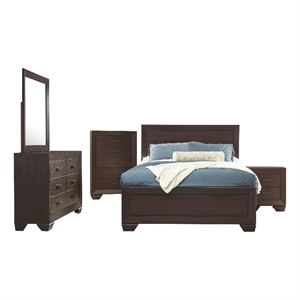 Bello 5pc Queen Size Bedroom Set- Recessed Grooves- Dark Cocoa Brown