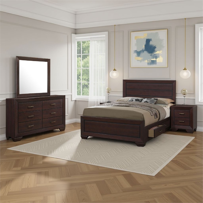 Bello 4pc Queen Size Bedroom Set- Underbed Drawers- Dark Cocoa Brown