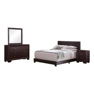 Desy 4pc Queen Size Bedroom Set- Extra Dark Cocoa Brown Faux Leather