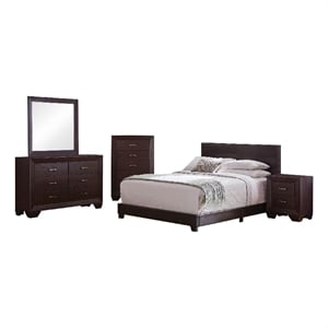 Desy 5pc Queen Size Bedroom Set- Extra Dark Cocoa Brown Faux Leather