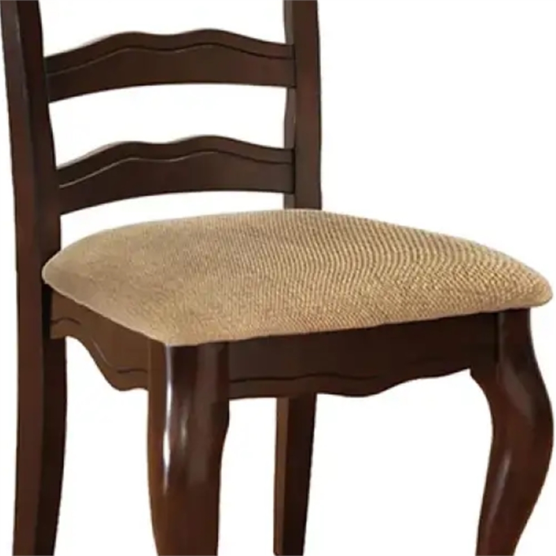 Viny 7pc Dining Table Set with 6 Fabric Chairs- Dark Walnut Solid Wood
