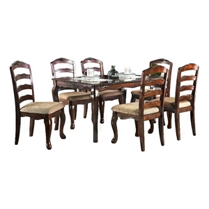 Viny 7pc Dining Table Set with 6 Fabric Chairs- Dark Walnut Solid Wood