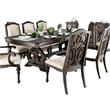 Arca 9pc Dining Table Set with 8 Ivory Fabric Chair- Rustic Solid Wood