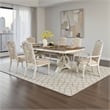 Arca 7pc Dining Table Set with Fabric Chairs- Antique White Solid Wood