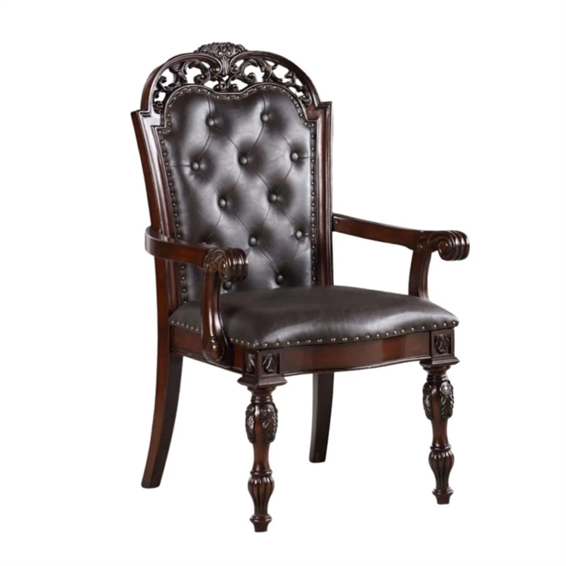 Eva 7pc Dining Table and Chair Set- Brown Faux Leather- 72-93 Inch