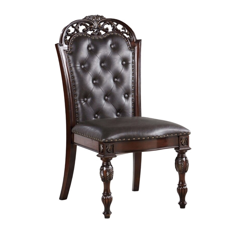 Eva 7pc Dining Table and Chair Set- Brown Faux Leather- 72-93 Inch