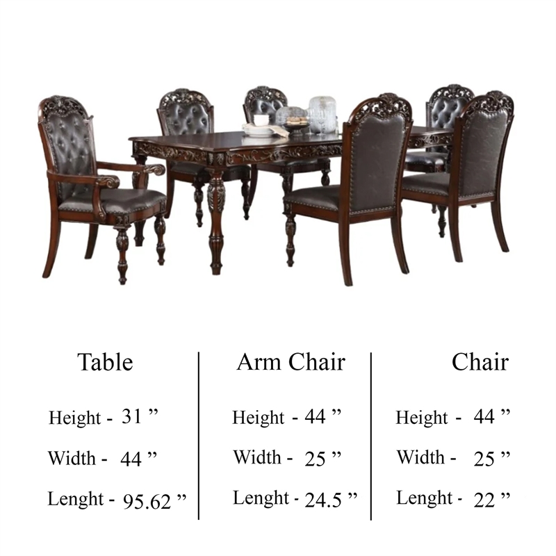 Eva 7pc Dining Table and Chair Set- Brown Faux Leather- 72-93 Inch