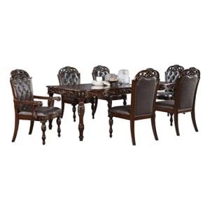 Eva 7pc Dining Table and Chair Set- Brown Faux Leather- 72-93 Inch