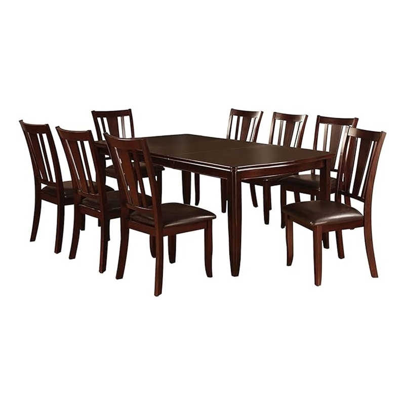 Demy 7pc Dining Table and 6 Chairs Set- Espresso Brown Faux Leather