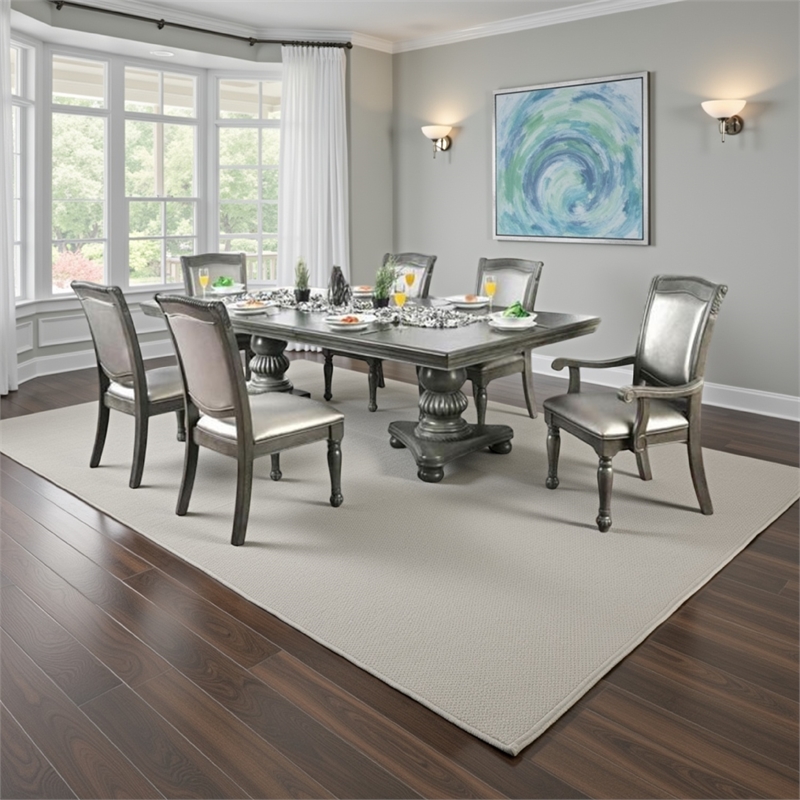Ena 7pc Dining Table Set- Gray Faux Leather- Extendable 79-103 Inch