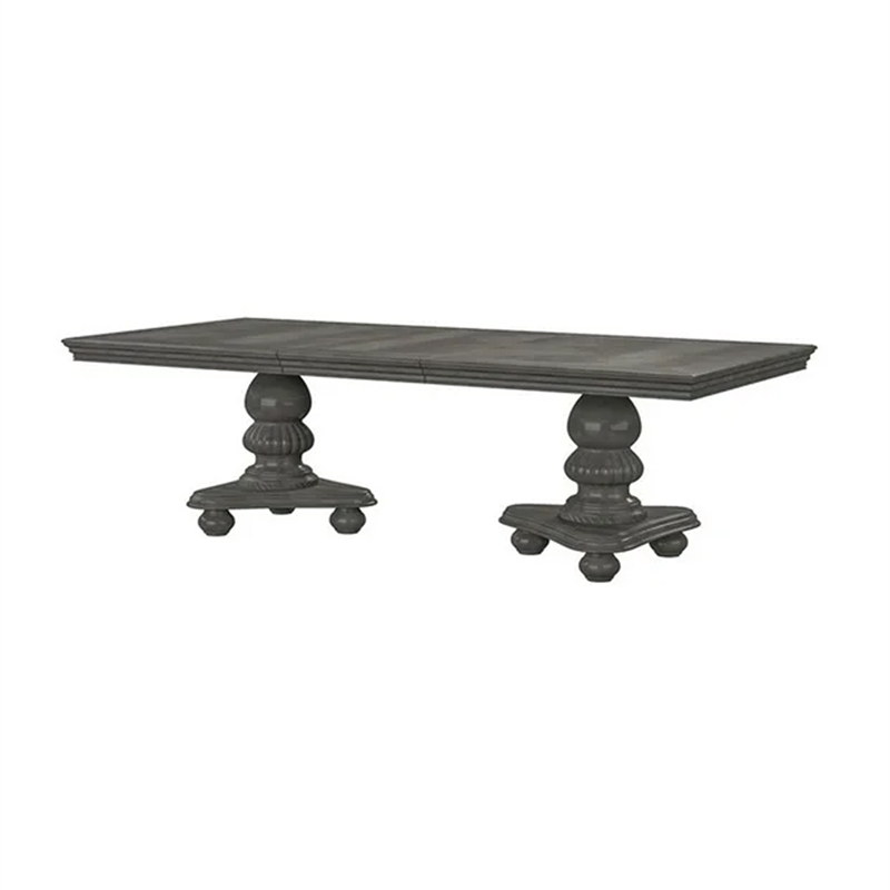 Ena 9pc Dining Table Set- Gray Faux Leather- Extendable 79-103 Inch