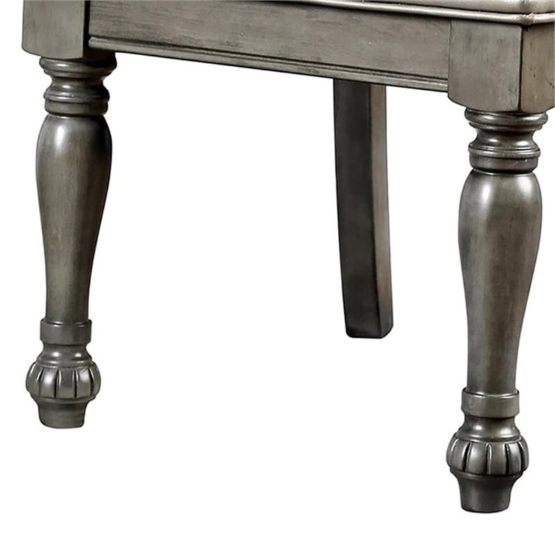 Ena 9pc Dining Table Set- Gray Faux Leather- Extendable 79-103 Inch