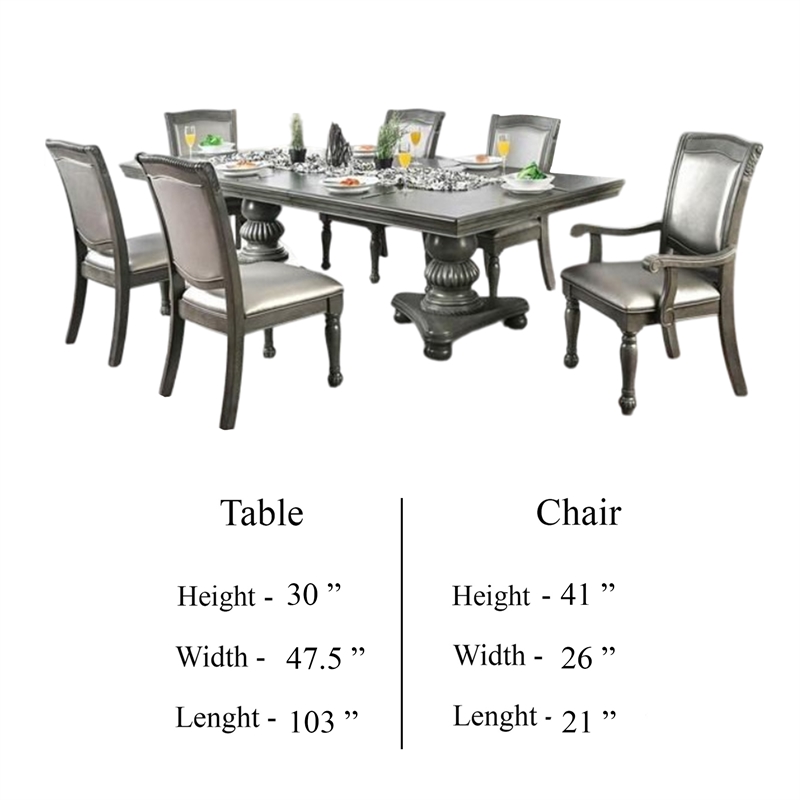 Ena 9pc Dining Table Set- Gray Faux Leather- Extendable 79-103 Inch