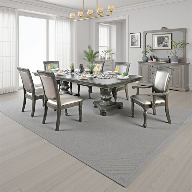 Ena 9pc Dining Table Set- Gray Faux Leather- Extendable 79-103 Inch