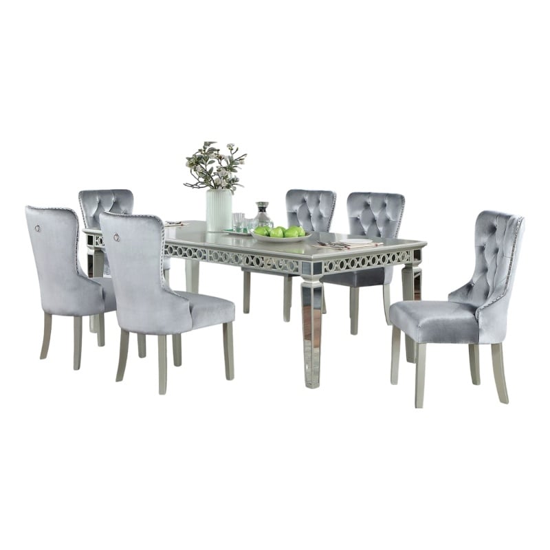 Ada 7pc Dining Table and Chair Set- 72-90 Inch Extendable Top- Gray