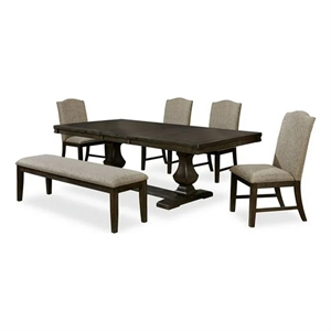 Kely 6pc Dining Table- Chair and Bench Set- Extendable Top- Brown Gray