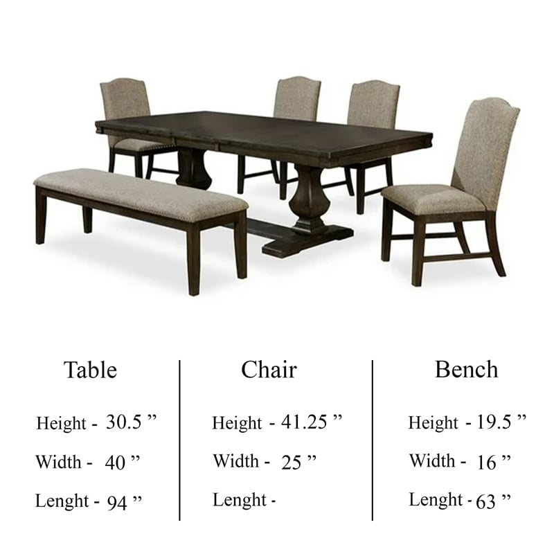 Kely 7pc Dining Table and Chair Set- Extendable Top- Dark Brown- Gray