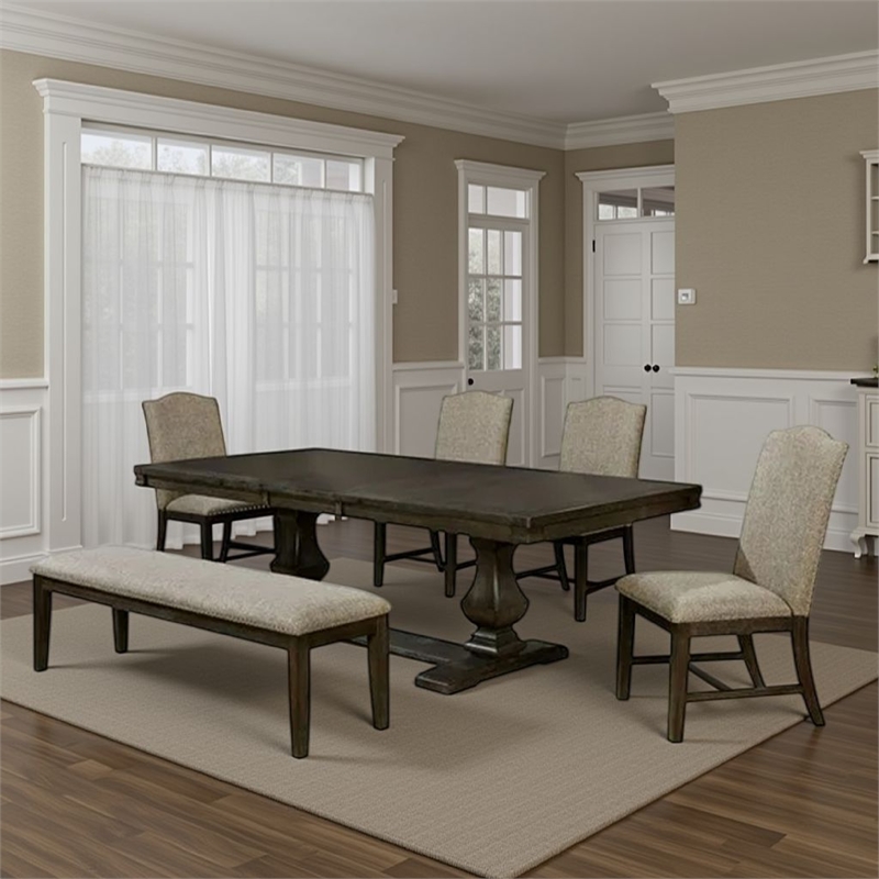 Kely 7pc Dining Table and Chair Set- Extendable Top- Dark Brown- Gray