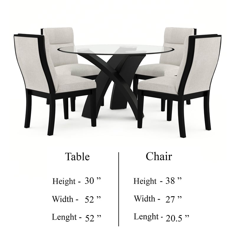 Moi 5pc Dining Table and Chair Set- 52 Inch Round Glass- White Black