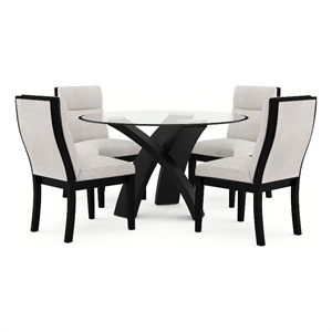 Moi 5pc Dining Table and Chair Set- 52 Inch Round Glass- White Black
