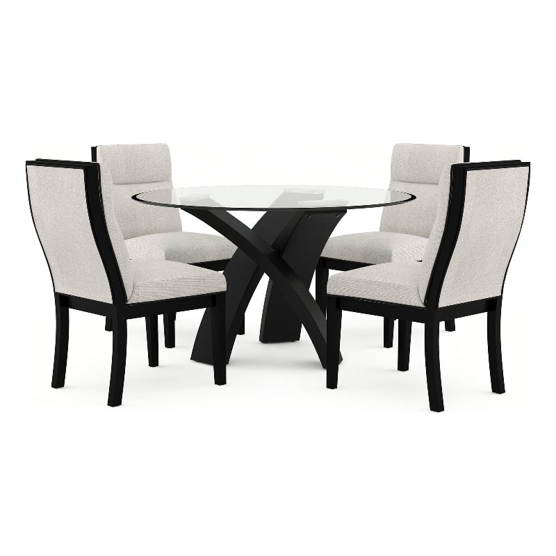 Moi 5pc Dining Table and Chair Set- 52 Inch Round Glass- White Black