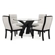 Moi 5pc Dining Table and Chair Set- 52 Inch Round Glass- White Black