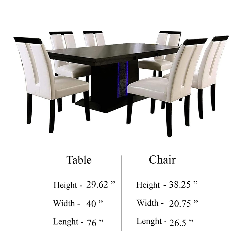 Pyn 7pc Dining Table and Chair Set- Black Wood- Beige Faux Leather