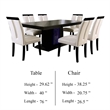 Pyn 7pc Dining Table and Chair Set- Black Wood- Beige Faux Leather