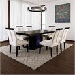 Pyn 7pc Dining Table and Chair Set- Black Wood- Beige Faux Leather