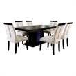 Pyn 7pc Dining Table and Chair Set- Black Wood- Beige Faux Leather