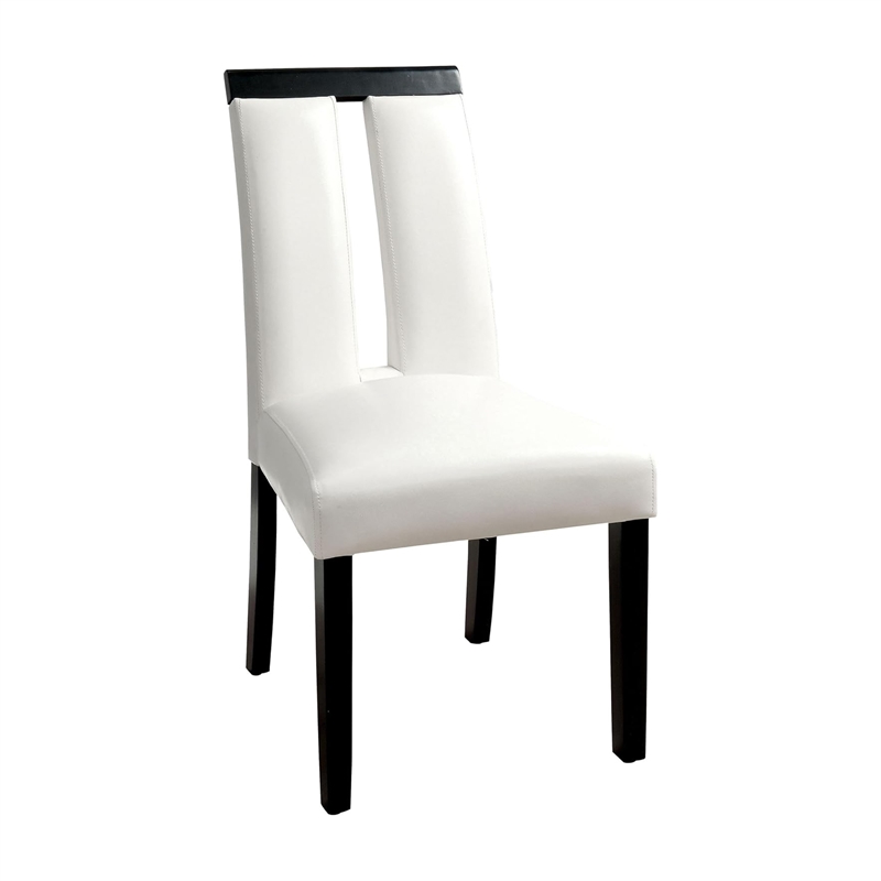 Pyn 7pc Dining Table and Chair Set- Black Wood- Beige Faux Leather