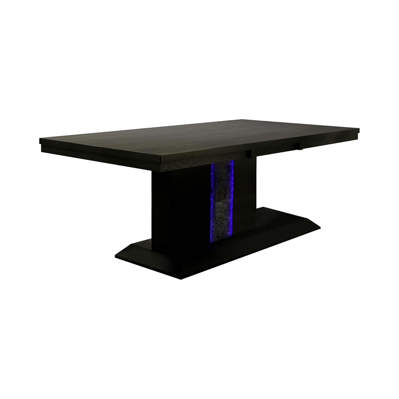 Pyn 7pc Dining Table and Chair Set- Black Wood- Beige Faux Leather