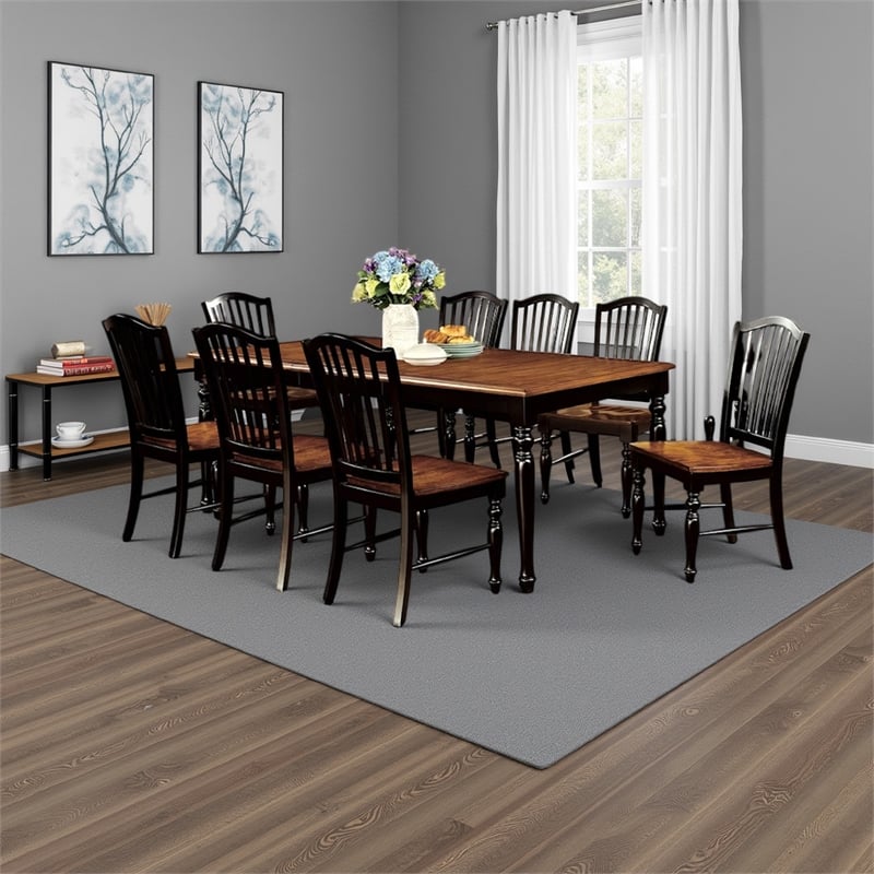 Gin 7pc Dining Table Chair Set- Extendable 60-78 Inch Oak Brown- Black