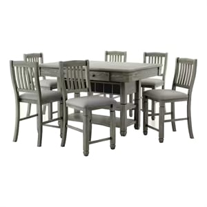 Yani 7pc Counter Height Dining Table and Chair Set- Wire Brushed Gray