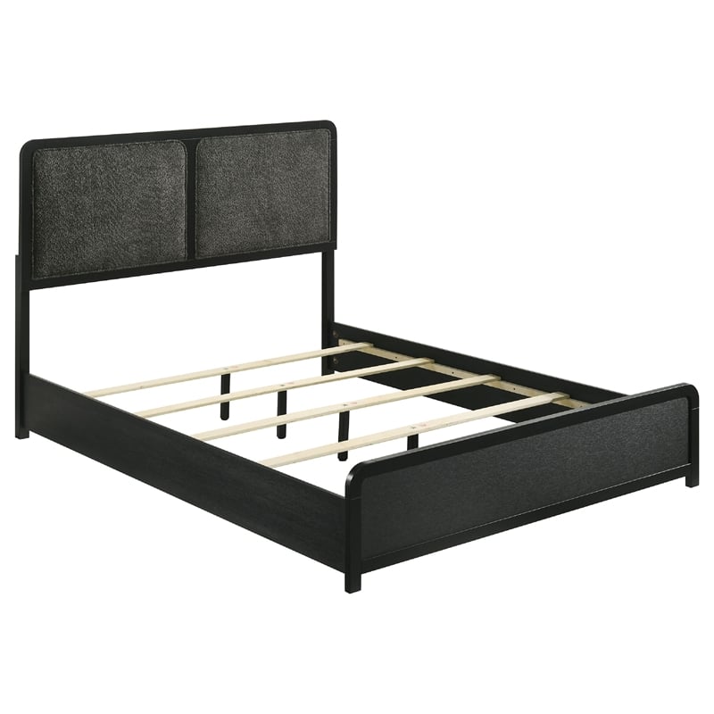 Cavy 4pc Queen Bedroom Set- Charcoal Gray Upholstery- Gold