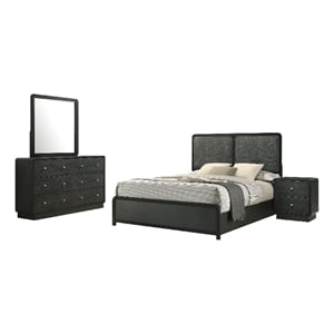 Cavy 4pc Queen Bedroom Set- Charcoal Gray Upholstery- Gold