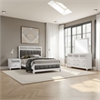 Dini 4pc Queen Bedroom Set- Gray Faux Leather Grid Upholstery- White