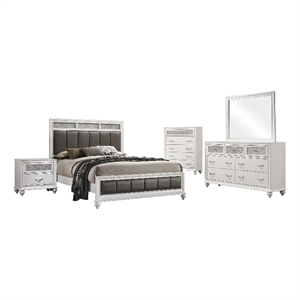 Dini 5pc Queen Bedroom Set- Gray Faux Leather Grid Upholstery- White