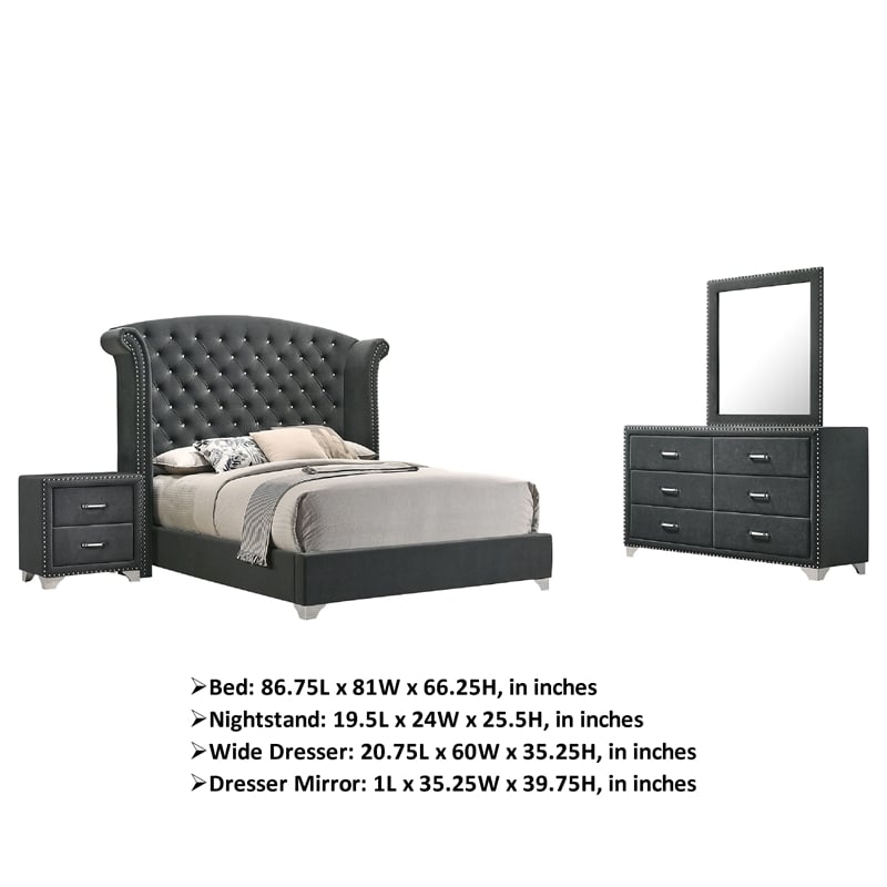 Giya 4pc Queen Bedroom Set- Classic Tufted Dark Gray Velvet Upholstery