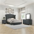 Giya 4pc Queen Bedroom Set- Classic Tufted Dark Gray Velvet Upholstery